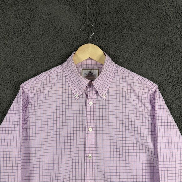 Brooks Brothers Shirt Mens Medium Pink Check Milano Fit Button Down Thomas Mason - Picture 2 of 13